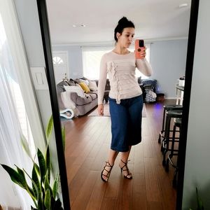 Ann Taylor Size S Merino Wool Blend Cream Petite Ruffles Sweater